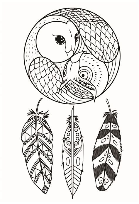 Owl Dreamcatcher Dreamcatchers Adult Coloring Pages