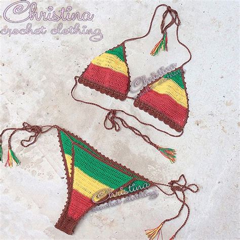 Rasta Bikini Crochet Top And Bottom Rastafarian Jamaica Cuba Etsy 141050 Hot Sex Picture