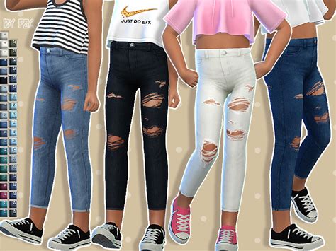 The Sims Resource High Waisted Ripped Jeans For Children
