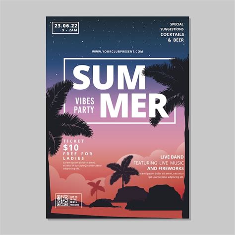 Free Vector Summer Party Poster With Palm Trees