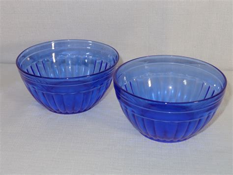 Hazel Atlas Cobalt Blue Depression Glass AURORA Deep Bowls 2 A