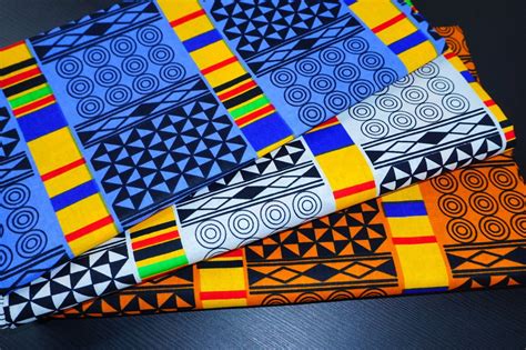 Kente Cloth Print Blue African Kente Fabric By The Yard Etsy