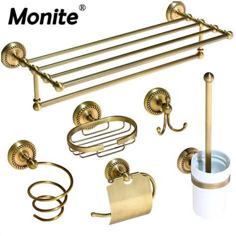monite antique brass bathroom accessories robe hook paper holder towel bar towel ring bathroom