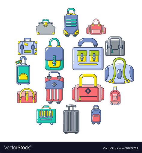 Bag Baggage Suitcase Icons Set Cartoon Style Vector Image