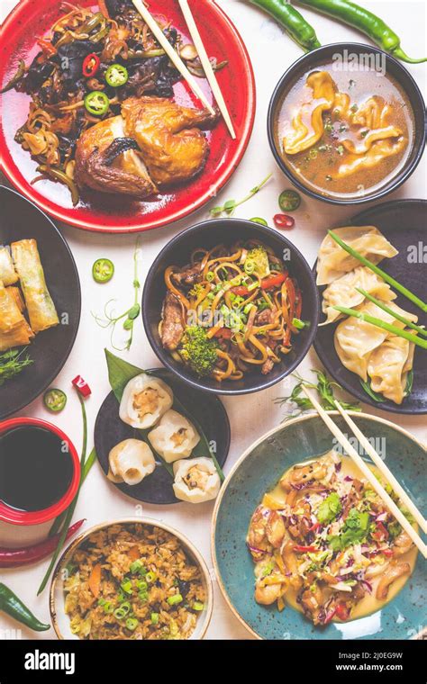Assorted Chinese Food Set Toned Stock Photo Alamy