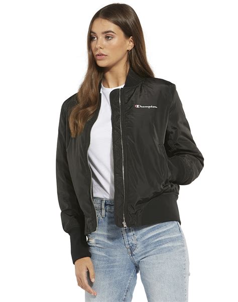 Womens Black Champion Bomber Jacket Life Style Sports