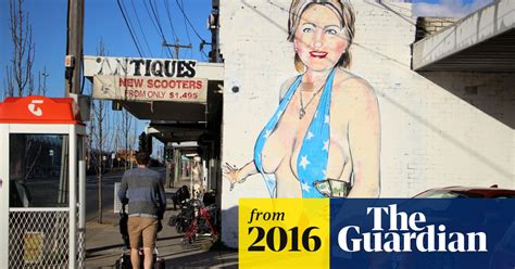 hillary clinton bikini mural covered with niqab after public decency complaints street art