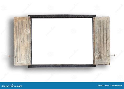 Old Wooden Windows Frame On Cement Wall Isolated On White Stock Image