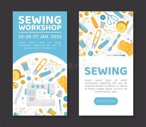 Sewing Banner Design With Tools For Handmade Craft Vector Template