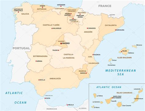 Mapa Administrativo España Mapa Administrativo De España — Vector De