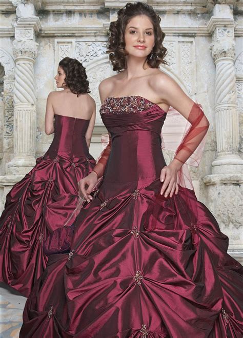 Burgundy Ball Gown Strapless Zipper Full Length Quinceanera Dresses