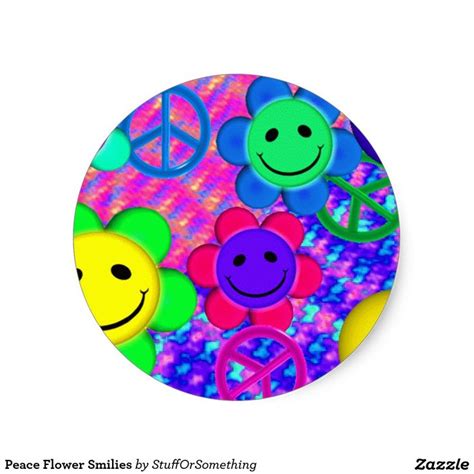 Peace Flower Smilies Classic Round Sticker Zazzle Round Stickers