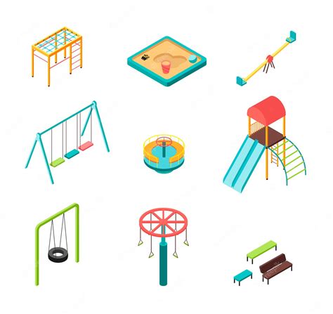 Premium Vector Isometric 3d Outdoor Kids Playground Cartoon Elements