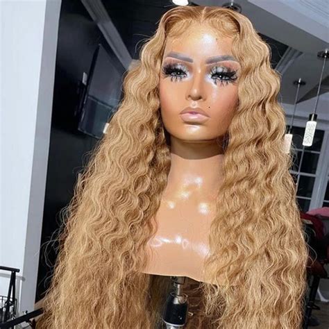 Crimped Lace Front Wig Human Hair 27 Honey Blonde Big Deep Wave Wigs For Elegant Women Front