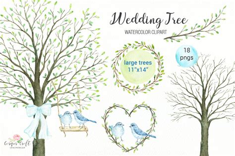 Wedding Tree Watercolor Clipart Large Guest Signing Tree Etsy Canada