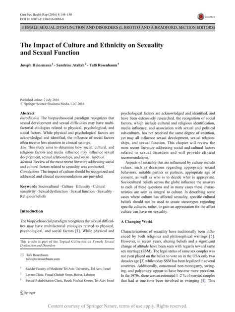 the impact of culture and ethnicity on sexuality and sexual function request pdf