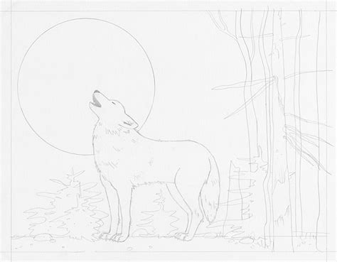 Wolf Howling At The Moon Drawing Step By Step At Drawing Tutorials