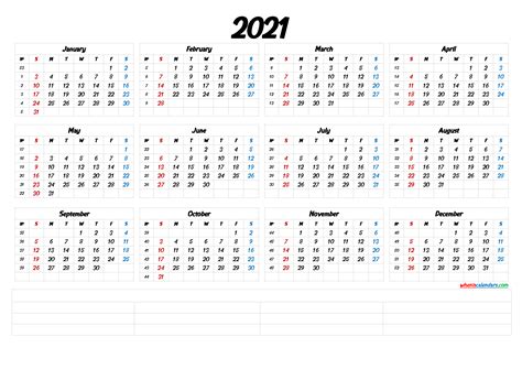 Here are the 2021 printable calendars 12 Month Calendar Printable 2021 (6 Templates) - Free ...