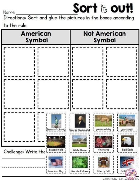 Kindergarten American Symbols Worksheet American Symbols Sort With