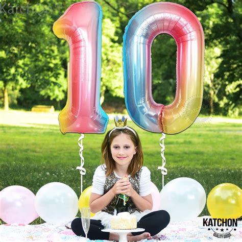 Rainbow Number 10 Balloon For 10th Birthday Large 40 Inch Etsy