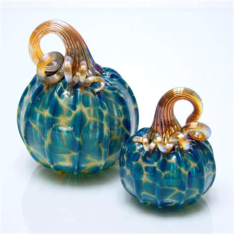 Turquoise Pumpkin Epiphany Studios Handblown Glass Fall Decor