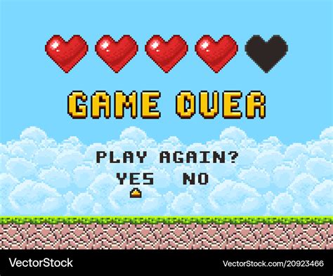 Game Over Pixel Art Arcade Game Screen Royalty Free Vector