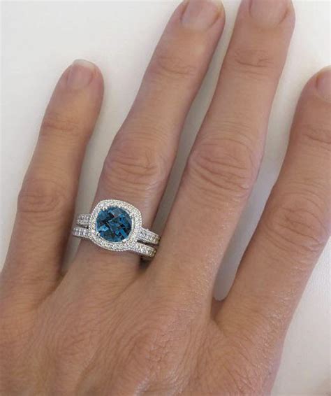 Pave ring diamond solitaire rings solitaire engagement tiffany solitaire sapphire diamond cushion diamond cushion halo cushion cut diamonds the bling ring. Cushion Cut London Blue Topaz Diamond Engagement Ring and Matching Diamond Wedding Band in 14k ...