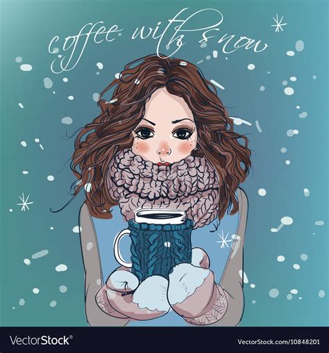 Cute Winter Girl With Coffee Cup Royalty Free Vector Image