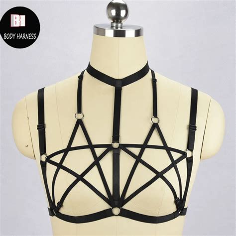 women new featured two pentagram body harness handmade harajuku gothic sexy lingerie bondage