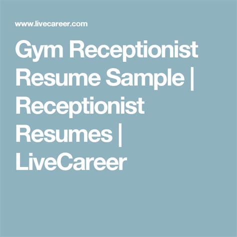 In this article we'll show you a good hotel receptionist resume example and inspire you with some ideas on what you can write in the objective, skills, duties. Gym Receptionist Resume Sample | Receptionist Resumes ...