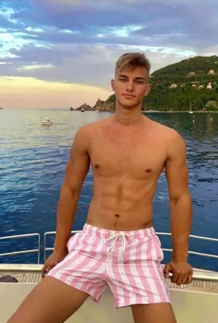 Shirtless Male Beefcake Muscular Boat Jock Swim Trunks Blond Hair Photo
