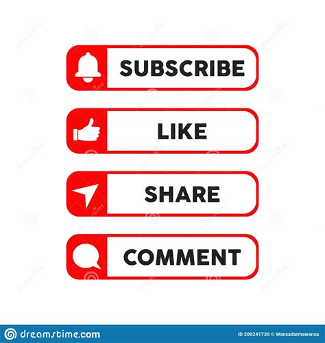Subscribe Like Share And Comment Button Symbol Design For Social