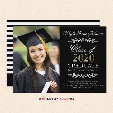 Elegant Script And Leaves Graduation Invitation Or Announcement