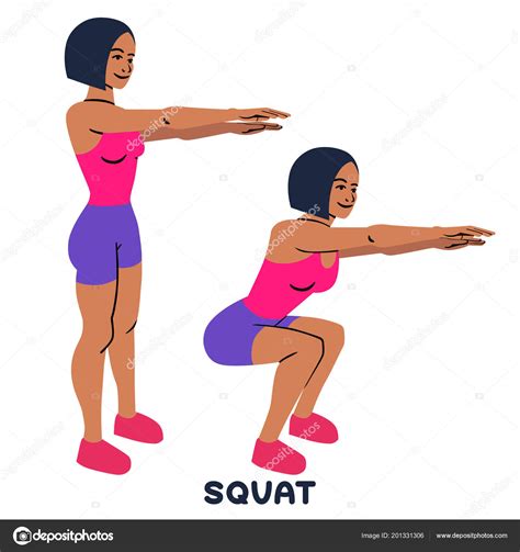Squat Sport Exersice Silhouettes Of Woman Doing Exercise Workout