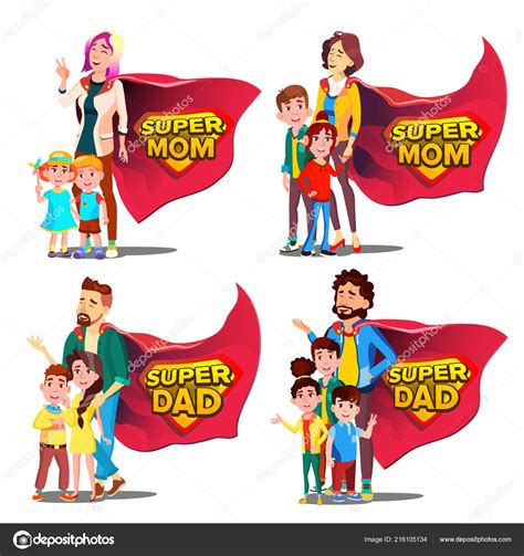 Super Papá Mamá Vector Madre Y Padre Como Super Héroe