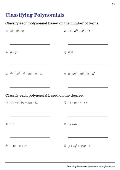 Classifying Polynomials Worksheets Types Of Polynomials