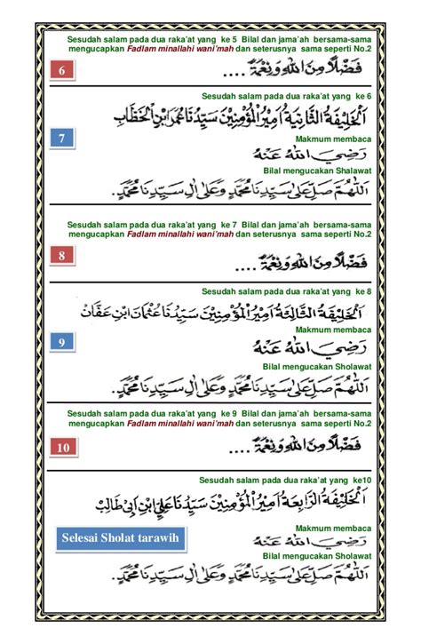 Pelaksanaan shalat tarawih 8 rakaat sama dengan shalat sunnah lainnya, yaitu 2 rakaat salam. Bacaan Sholat Tarawih 8 Rakaat Dan Witir 3 Rakaat - Deepavalic