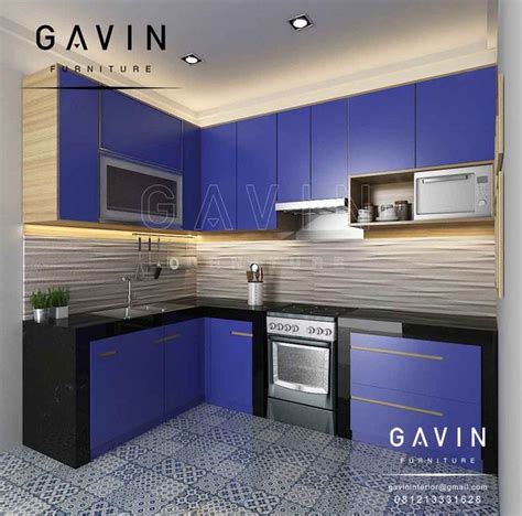inspirasi gambar kitchen set minimalis warna biru  kreo tangerang