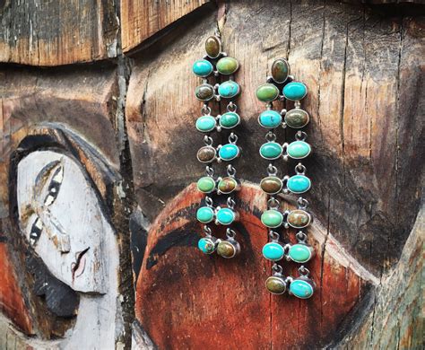 Chandelier Turquoise Earrings Sterling Silver Native American Indian