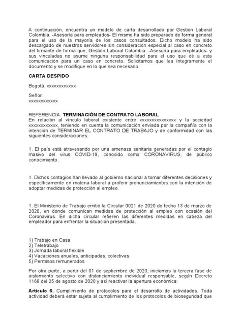 Carta De Despido Empleado Pdf Teletrabajo Derecho Laboral