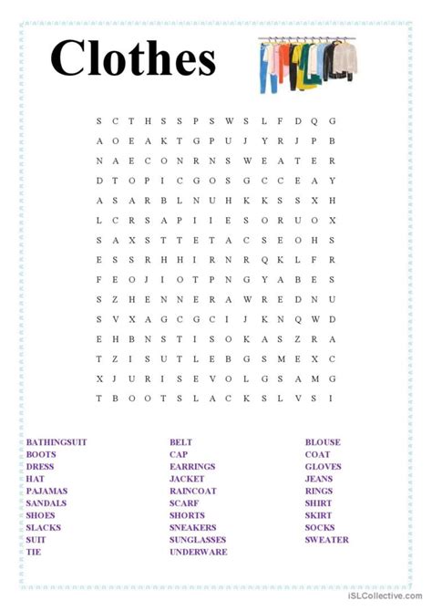 Clothes Wordsearch Word Search English Esl Worksheets Pdf And Doc