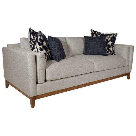 Modern Estate Sofa With Bolster Arm Pillows And Exposed Wood Base Rail