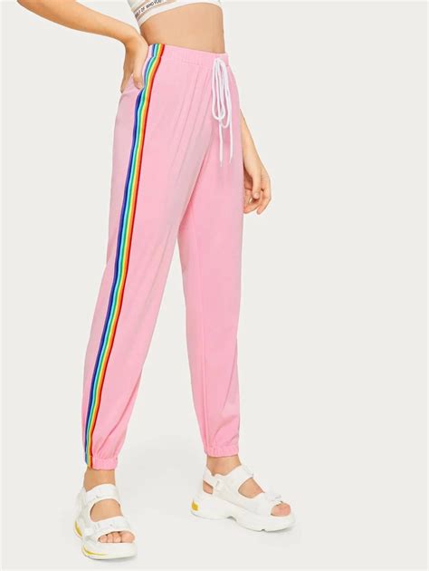 Drawstring Waist Rainbow Stripe Side Pants For Sale Australia New