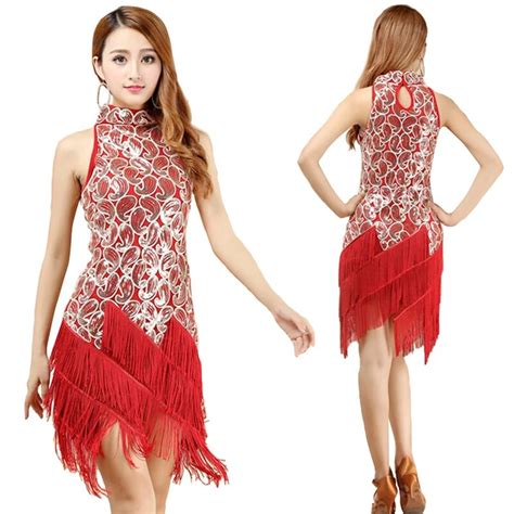 Woman Sequins Latin Dance Dresses Long Tassels Evening Dress Women