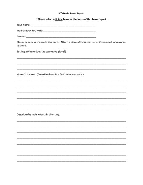 Middle School Book Report Template