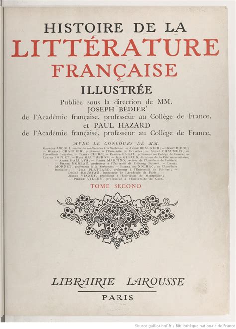 Catalogue Rouge Histoire De La Littérature Française Illustrée Tome