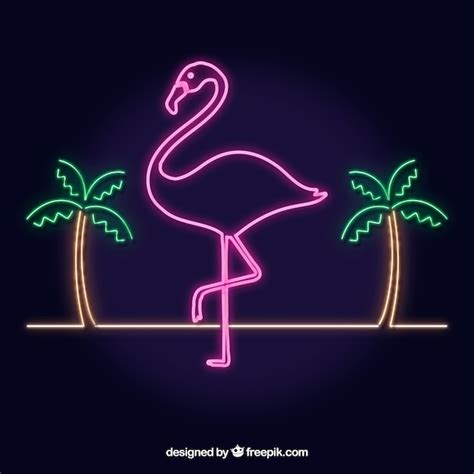 Flamingo Neon With Palm Trees Vector Free Download