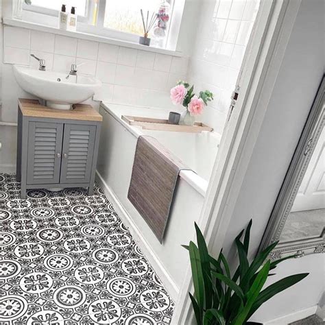 3/4 bathroom design ideas with linoleum floors. Mum's DIY vinyl bathroom flooring transforms this ...