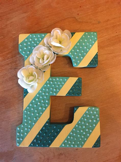 Diy Wall Art Painted Wooden Letter With Stripes Glitter And Flowers