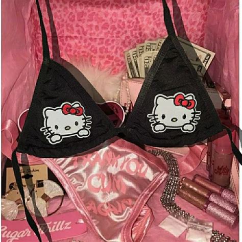 Sanrio Hello Kitty Cute Bra Back Straps Underwear Women Sexy Black Cup